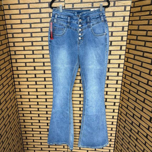 Rock & Roll Multi Button High Rise Flare Leg Jeans Size 30x36 - Picture 1 of 8